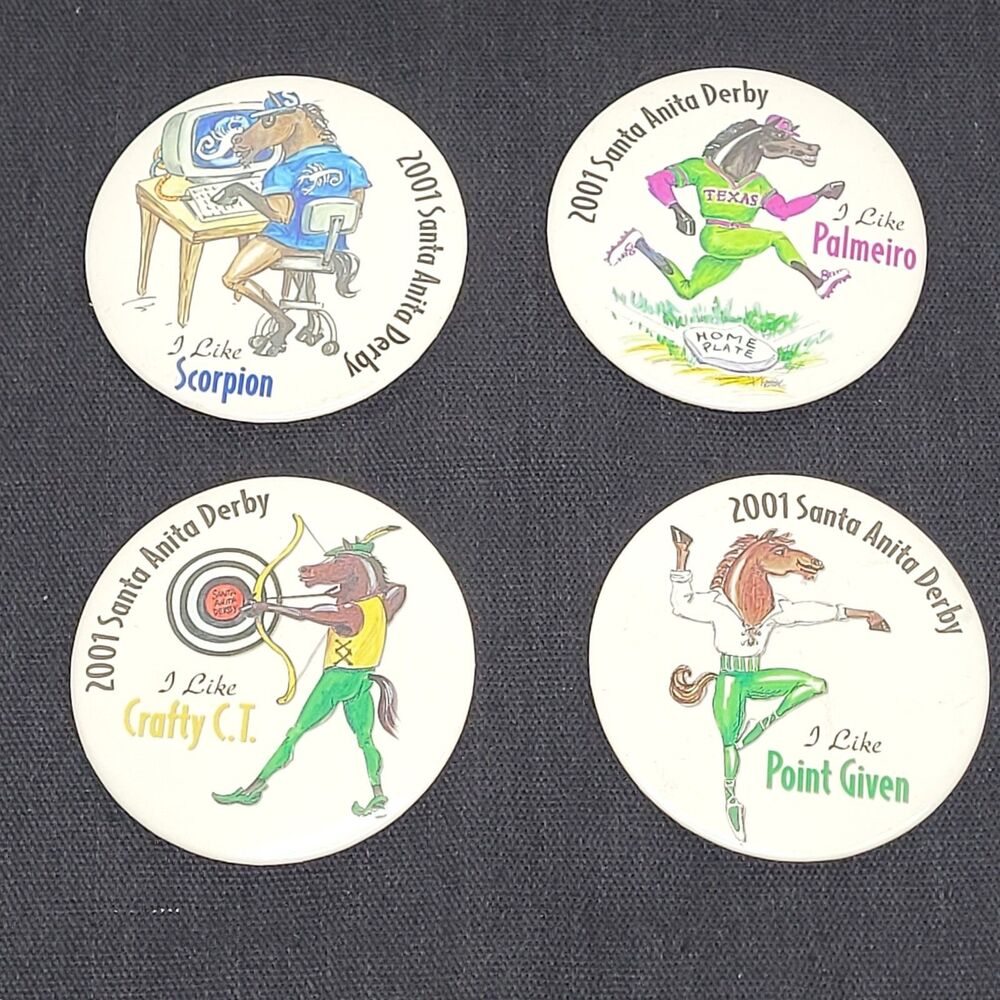 Vtg 2001 Santa Anita Derby Racing Pin Buttons Lot of 4
